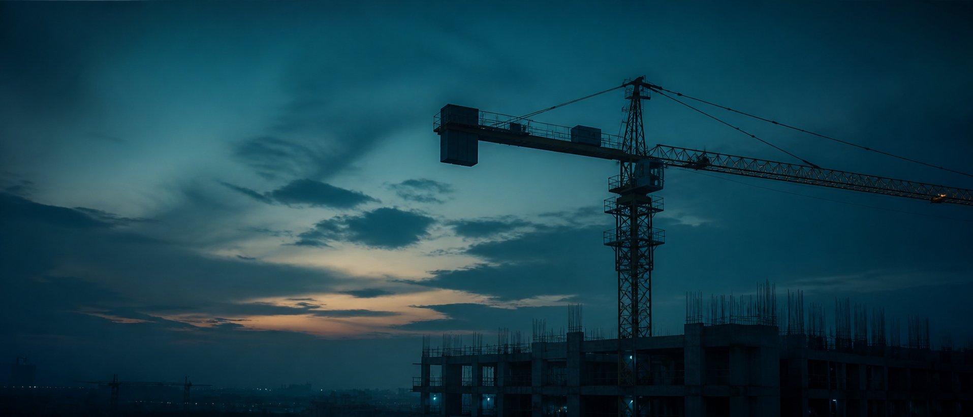 Construction crane silhouette at twilight